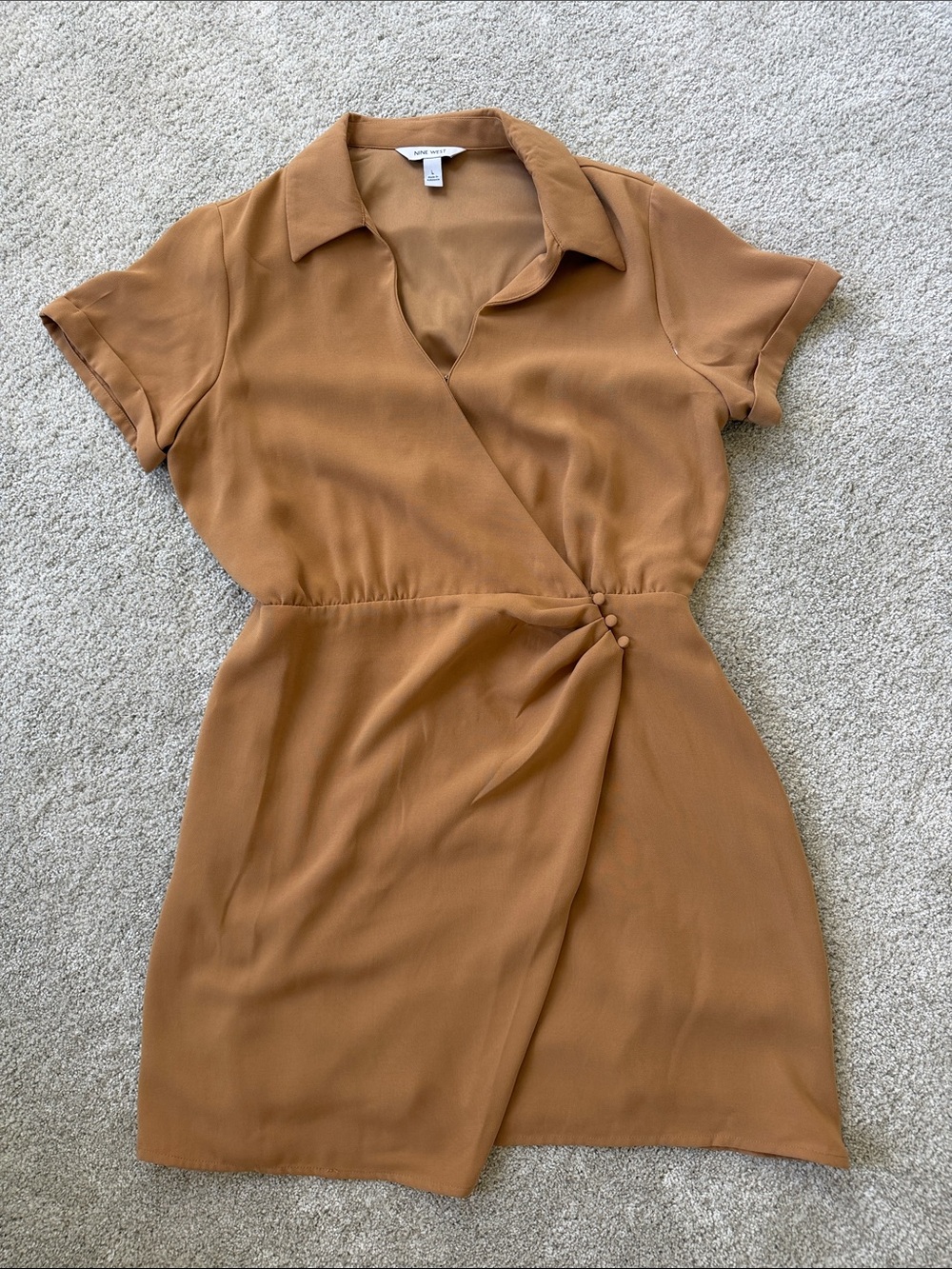 Nine West Wrap Mini Dress in Caramel Brown